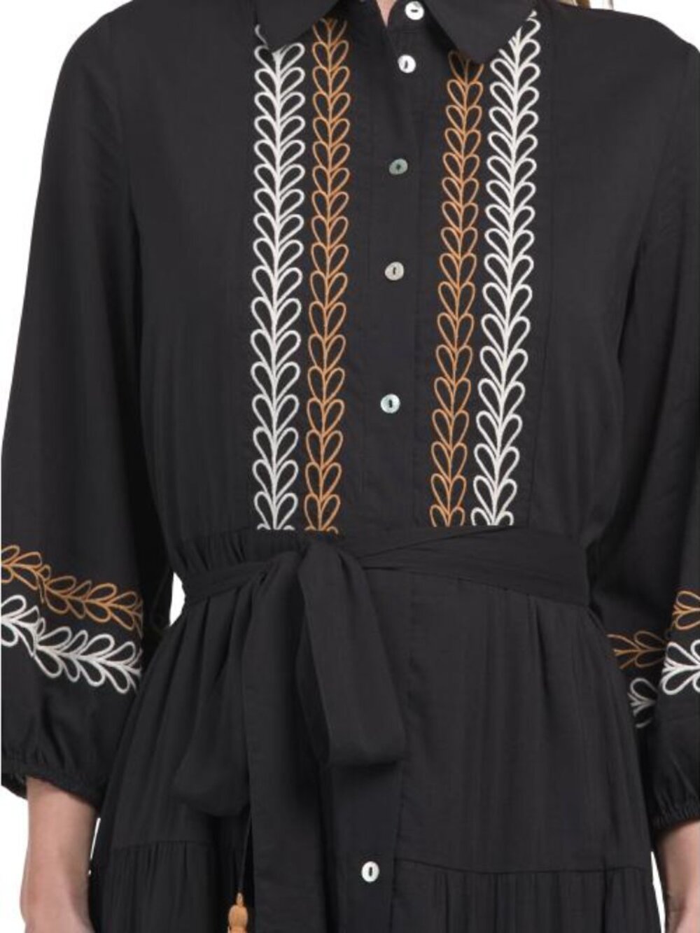 ELIE TAHARI Collared Button Down Balloon Sleeve Embroidered Maxi Dress - Picture 3 of 3